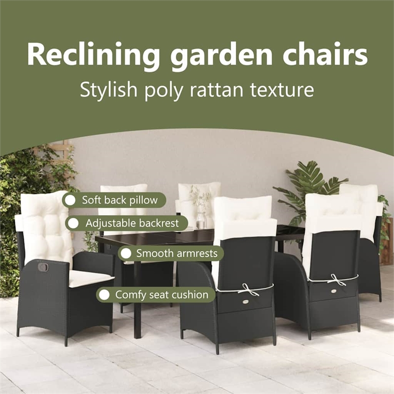 vidaXL Garden Dining Set 7 pcs Black Poly Rattan