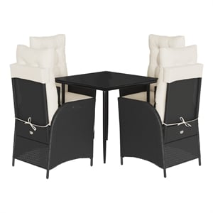 vidaXL 5 Piece Patio Dining Set with Cushions Black Poly Rattan