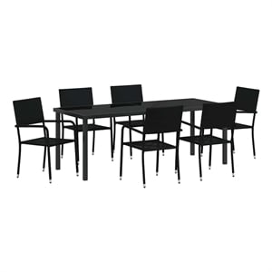vidaXL Garden Dining Set 7 pcs Black Poly Rattan