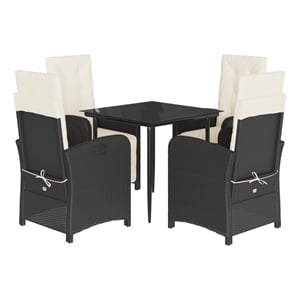 vidaXL 5 Piece Patio Dining Set with Cushions Black Poly Rattan