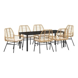 vidaXL Garden Dining Set 7 pcs Brown Poly Rattan