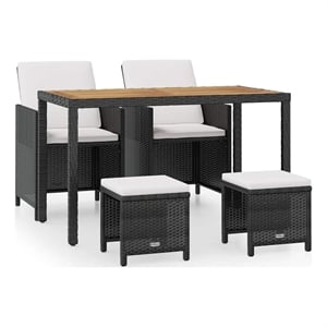 vidaXL 5 Piece Patio Dining Set Poly Rattan and Acacia Wood Black