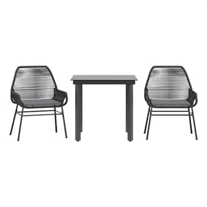 vidaXL 3 Piece Patio Dining Set with Cushions Black Poly Rattan Glass