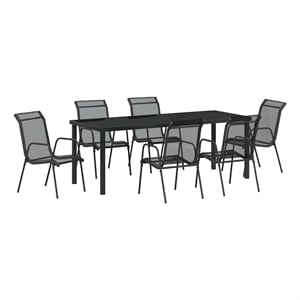 vidaXL Garden Dining Set 7 pcs Black Powder-Coated Steel