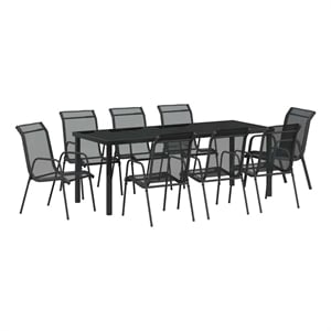 vidaXL Garden Dining Set 9 pcs Black Powder-Coated Steel