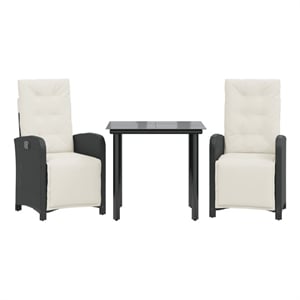 vidaXL 3 Piece Bistro Set with Cushions Black Poly Rattan