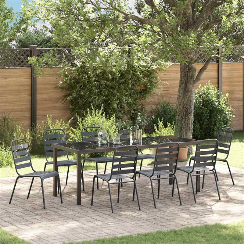 vidaXL Garden Dining Set 9 pcs Anthracite Powder-Coated Steel