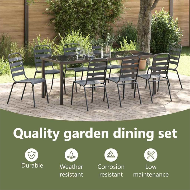 vidaXL Garden Dining Set 9 pcs Anthracite Powder-Coated Steel