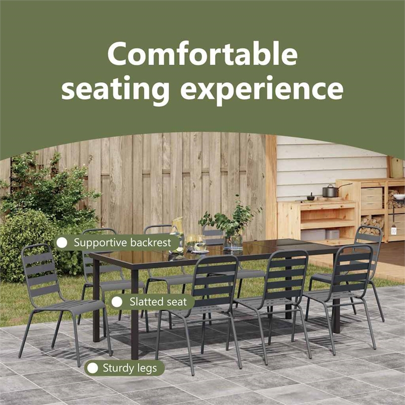 vidaXL Garden Dining Set 9 pcs Anthracite Powder-Coated Steel