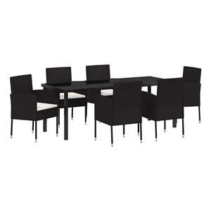 vidaXL Garden Dining Set 7 pcs Black Poly Rattan