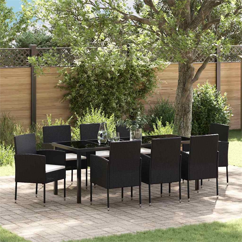 vidaXL Garden Dining Set 9 pcs Black Poly Rattan