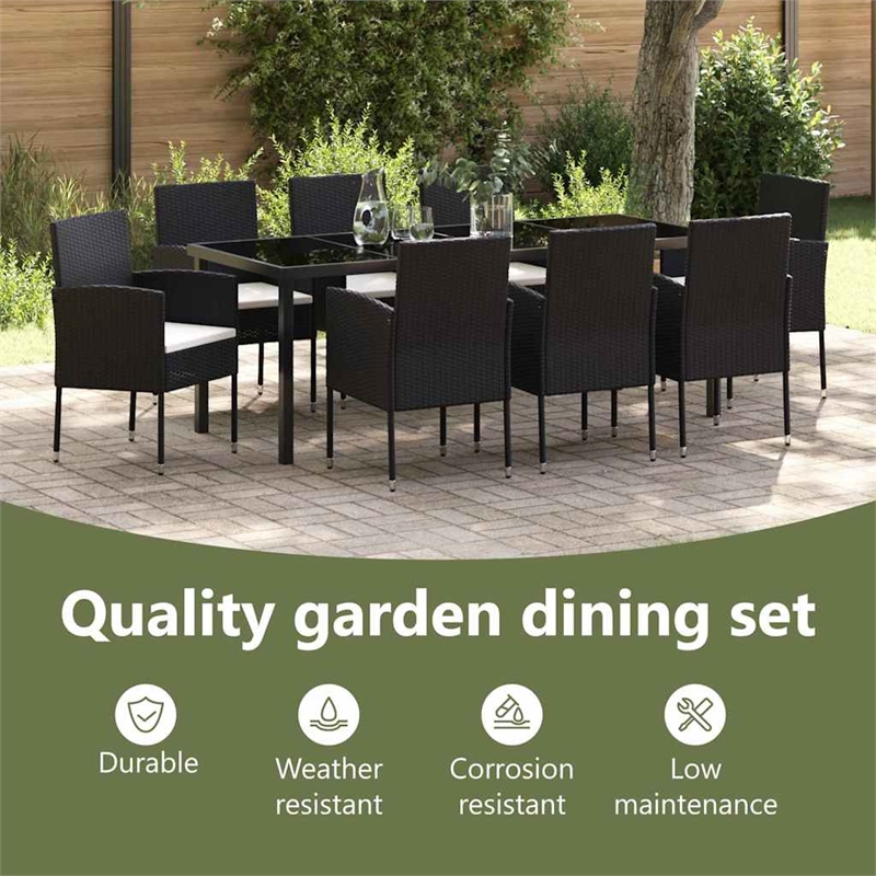 vidaXL Garden Dining Set 9 pcs Black Poly Rattan