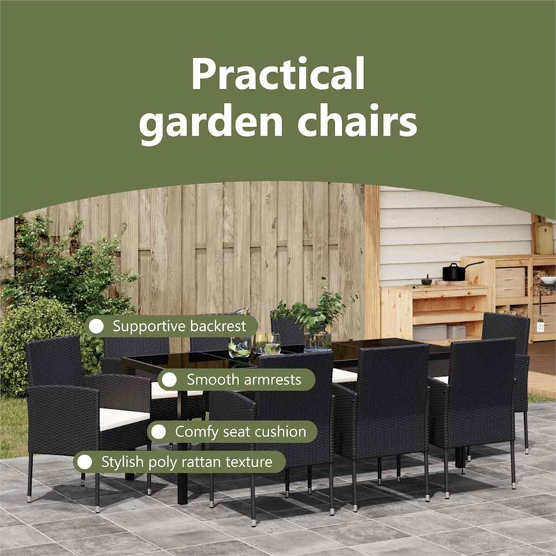 vidaXL Garden Dining Set 9 pcs Black Poly Rattan