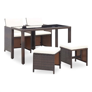 vidaXL 5 Piece Patio Dining Set with Cushions Poly Rattan Brown