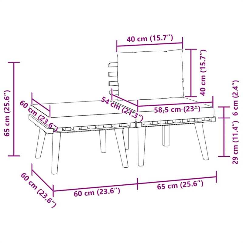 vidaXL 3 Piece Patio Lounge Set with Cushions Solid Acacia Wood