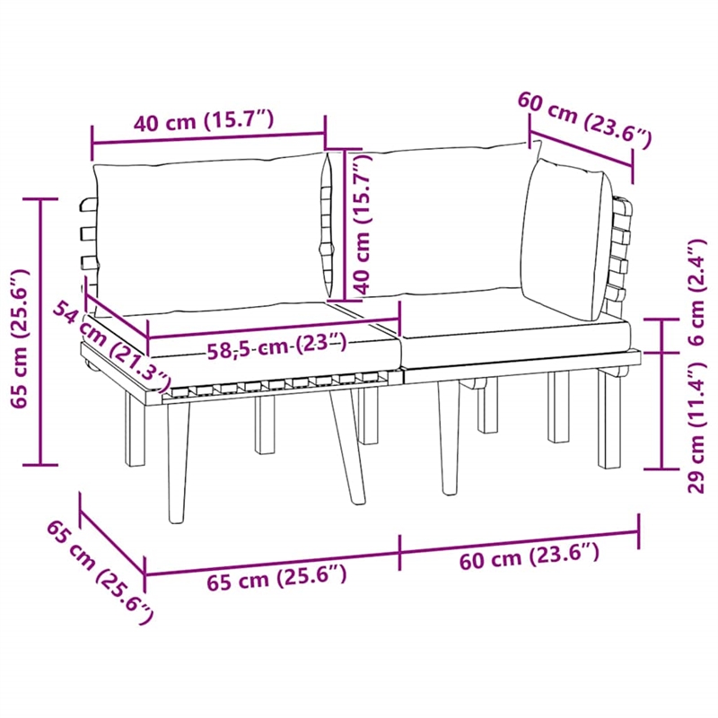 vidaXL 2 Piece Patio Lounge Set with Cushions Solid Acacia Wood