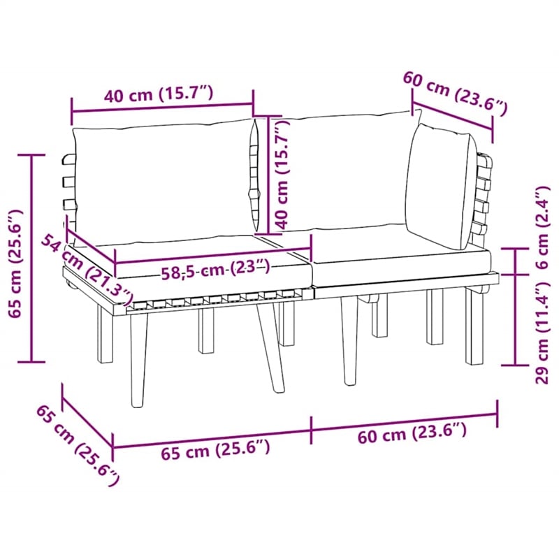 vidaXL 2 Piece Patio Lounge Set with Cushions Solid Acacia Wood