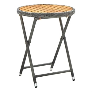 vidaXL Tea Table Gray 23.6&quot Poly Rattan and Solid Acacia Wood