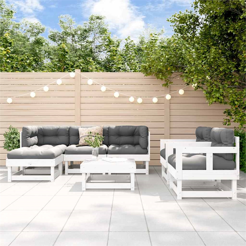 vidaXL 7 Piece Patio Lounge Set with Cushions White Solid Wood