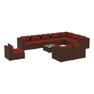vidaXL 11 Piece Patio Lounge Set with Cushions Poly Rattan Brown