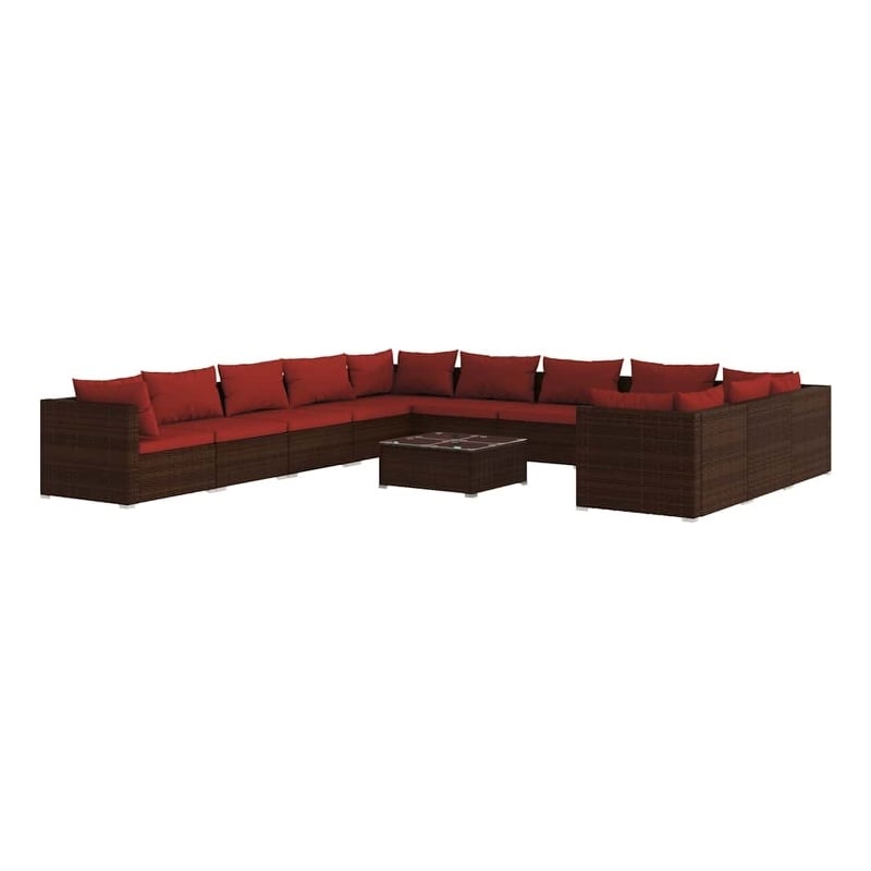 vidaXL 12 Piece Patio Lounge Set with Cushions Poly Rattan Brown
