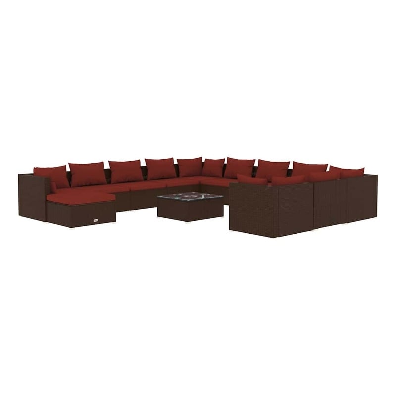 vidaXL 13 Piece Patio Lounge Set with Cushions Poly Rattan Brown