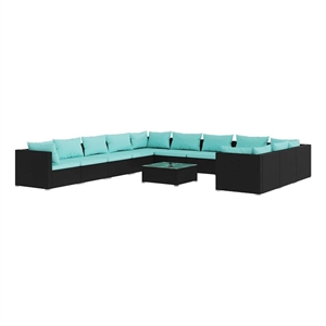 vidaXL 12 Piece Patio Lounge Set with Cushions Poly Rattan Black