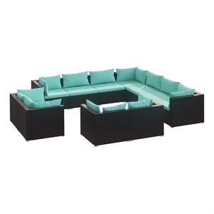 vidaXL 11 Piece Patio Lounge Set with Cushions Black Poly Rattan