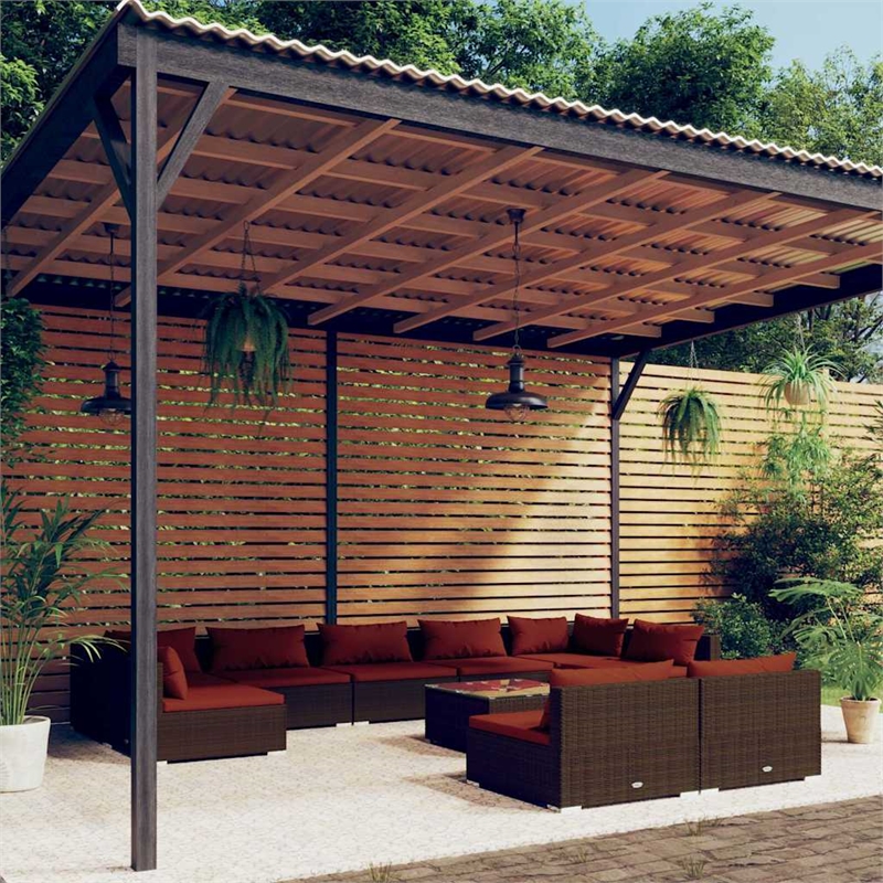 vidaXL 10 Piece Patio Lounge Set with Cushions Brown Poly Rattan
