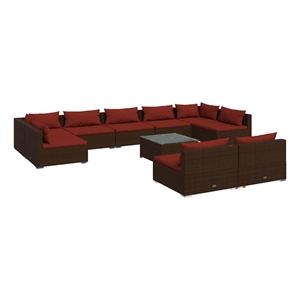 vidaXL 10 Piece Patio Lounge Set with Cushions Brown Poly Rattan