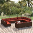 vidaXL 14 Piece Patio Lounge Set with Cushions Brown Poly Rattan