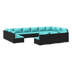 vidaXL 13 Piece Patio Lounge Set with Cushions Black Poly Rattan