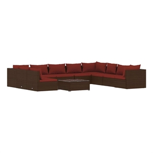 vidaXL 11 Piece Patio Lounge Set with Cushions Brown Poly Rattan