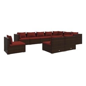 vidaXL 10 Piece Patio Lounge Set with Cushions Poly Rattan Brown