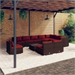 vidaXL 11 Piece Patio Lounge Set with Cushions Poly Rattan Brown