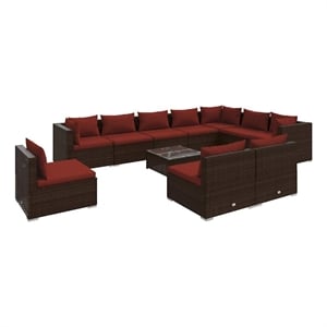 vidaXL 11 Piece Patio Lounge Set with Cushions Poly Rattan Brown