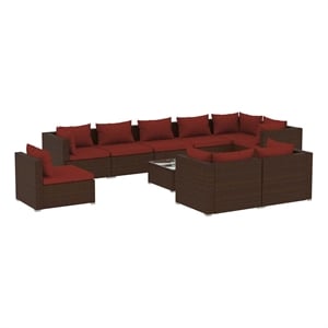 vidaXL 10 Piece Patio Lounge Set with Cushions Poly Rattan Brown