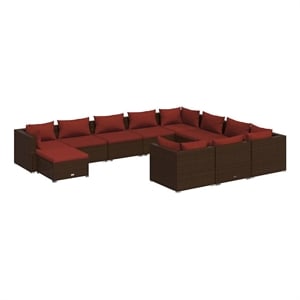 vidaXL 11 Piece Patio Lounge Set with Cushions Poly Rattan Brown