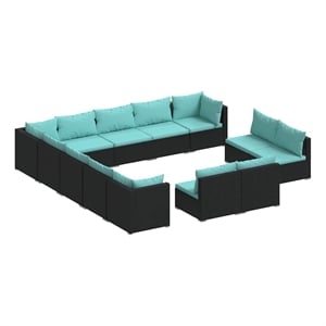 vidaXL 13 Piece Patio Lounge Set with Cushions Black Poly Rattan