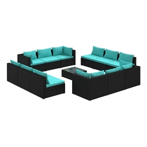 vidaXL 13 Piece Patio Lounge Set with Cushions Poly Rattan Black