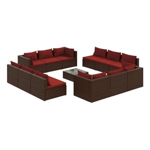 vidaXL 13 Piece Patio Lounge Set with Cushions Poly Rattan Brown