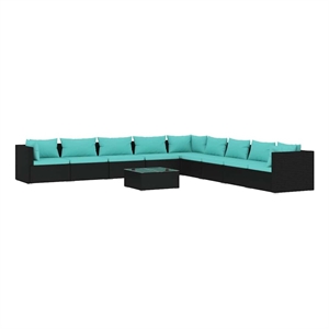 vidaXL 10 Piece Patio Lounge Set with Cushions Poly Rattan Black