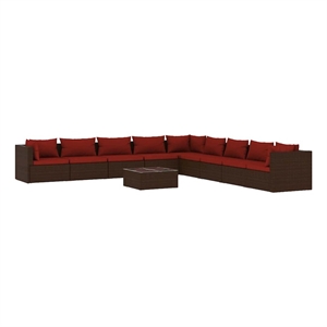 vidaXL 10 Piece Patio Lounge Set with Cushions Poly Rattan Brown