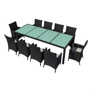 vidaXL 11 Piece Patio Dining Set with Cushions Poly Rattan Black