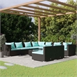 vidaXL 10 Piece Patio Lounge Set with Cushions Black Poly Rattan