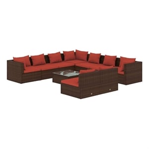 vidaXL 10 Piece Patio Lounge Set with Cushions Brown Poly Rattan