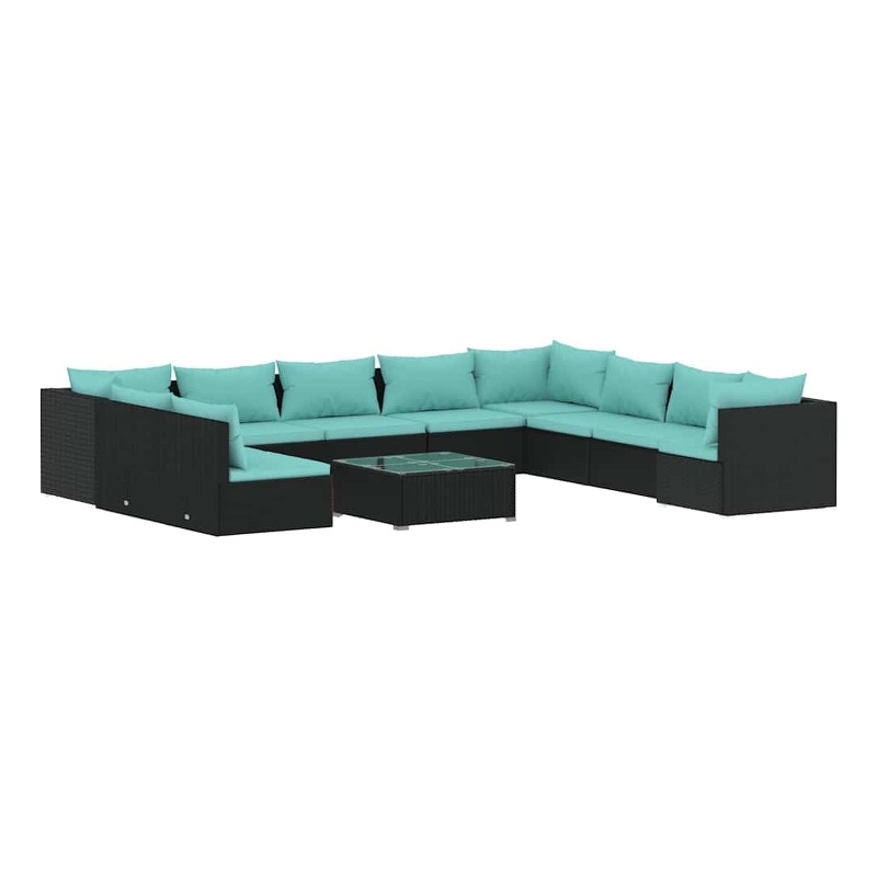 vidaXL 11 Piece Patio Lounge Set with Cushions Black Poly Rattan