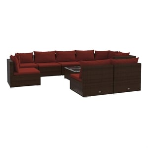 vidaXL 10 Piece Patio Lounge Set with Cushions Poly Rattan Brown