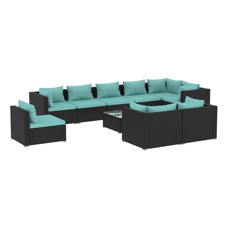 vidaXL 10 Piece Patio Lounge Set with Cushions Poly Rattan Black