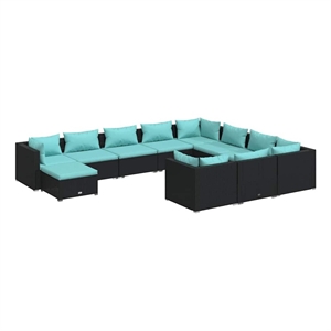 vidaXL 11 Piece Patio Lounge Set with Cushions Poly Rattan Black